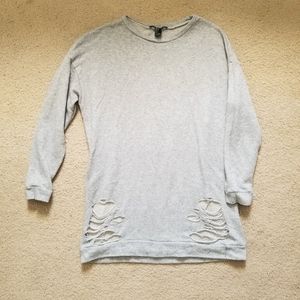 Grey Longline Distressed Sweatshirt Small